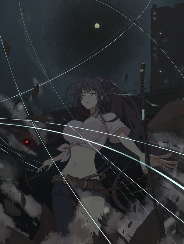 Anime girl in a shattered city