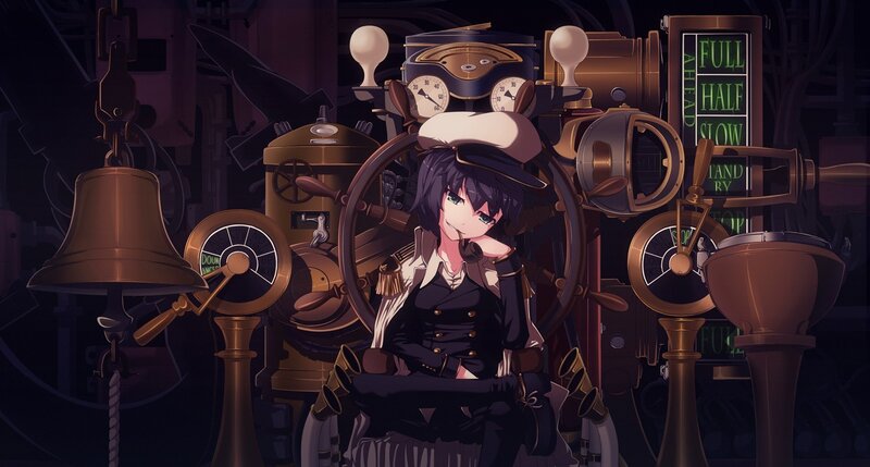 anime girl in a ship's engine room