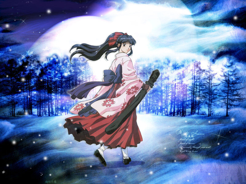 Anime girl in a snowy forest