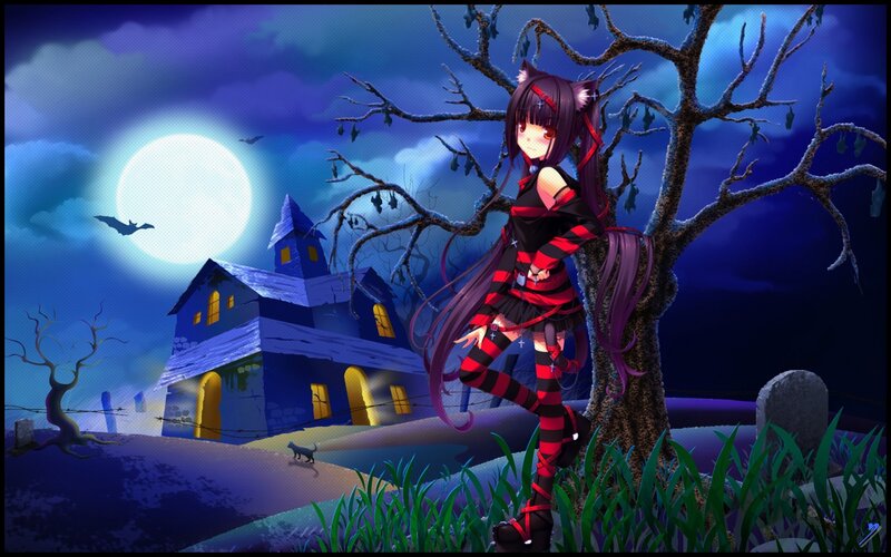 Anime girl in a spooky graveyard