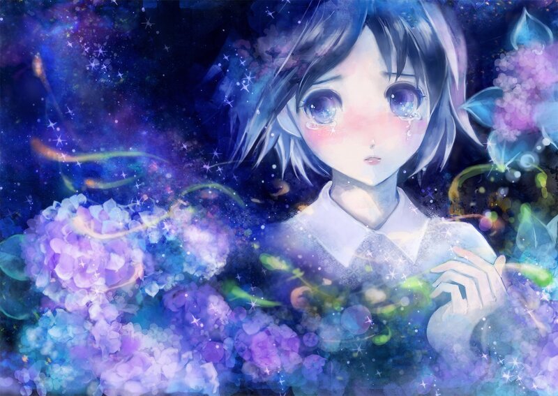 anime girl in a starry garden
