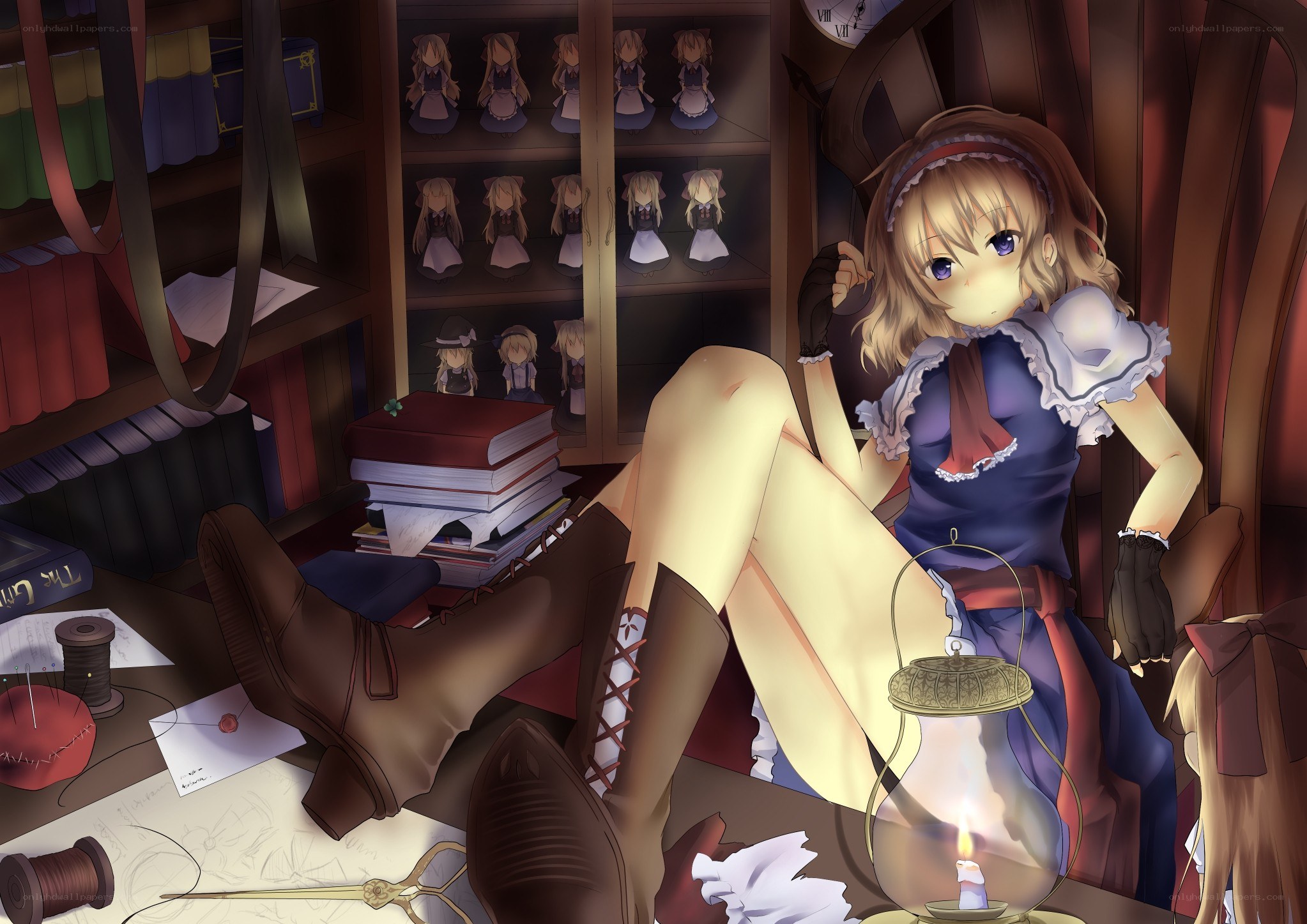 Anime girl in a study