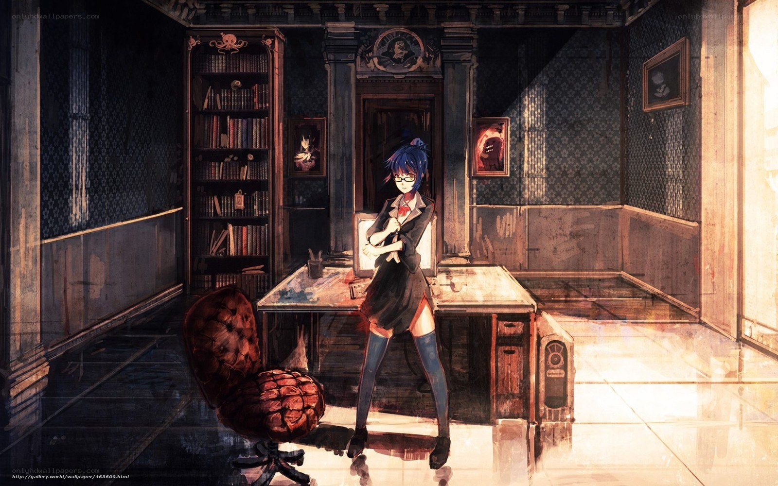 Anime girl in a study room