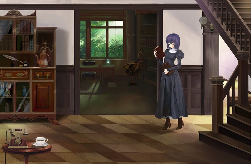 anime girl in a study