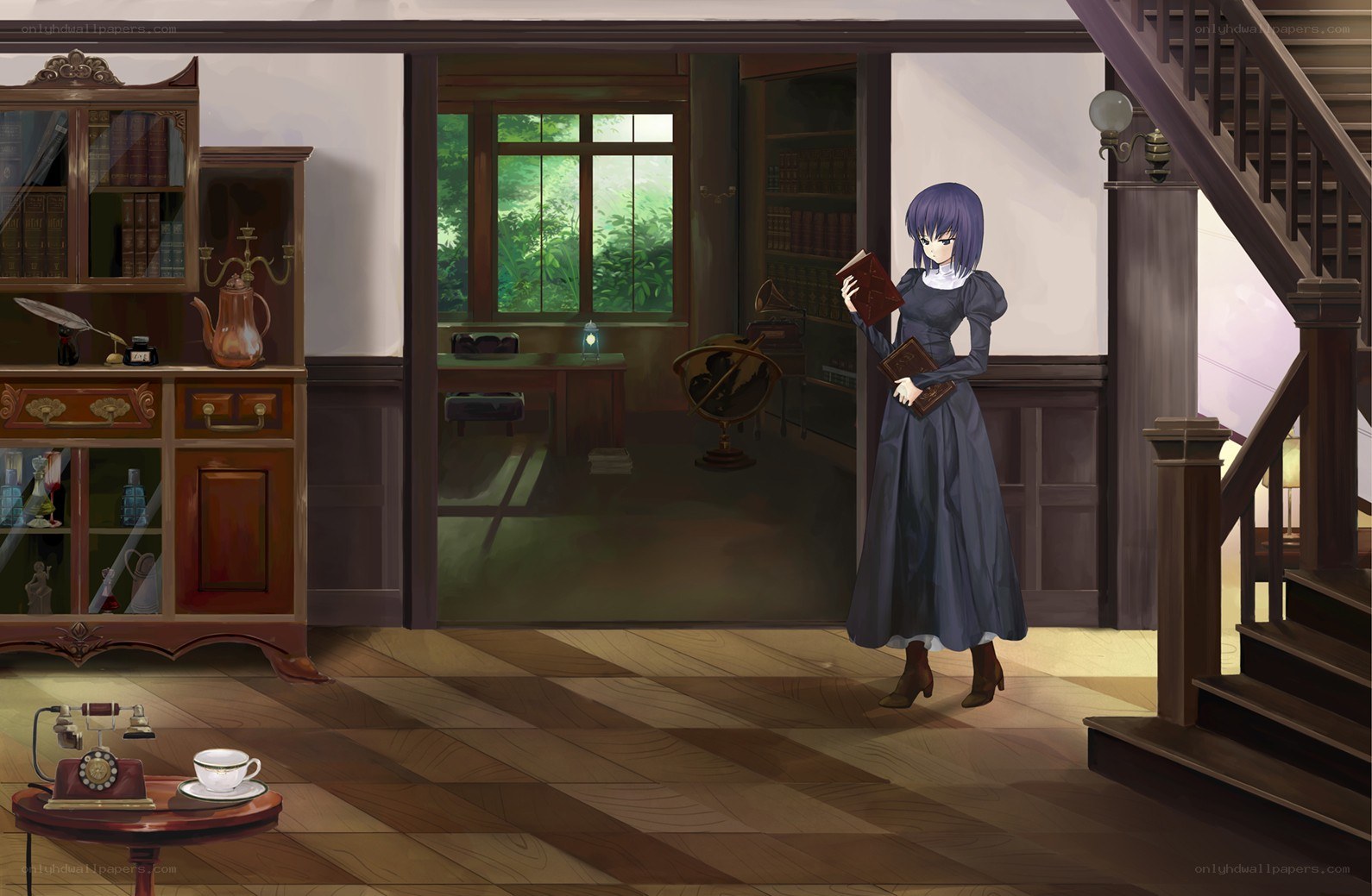anime girl in a study