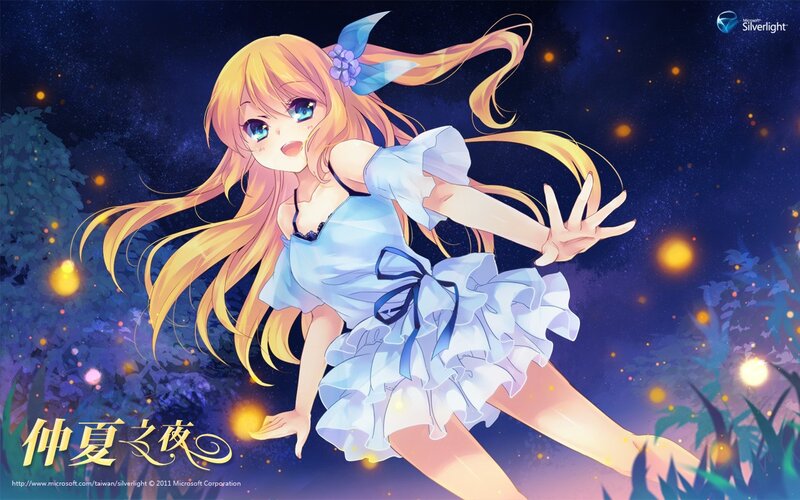 Anime girl in a summer night