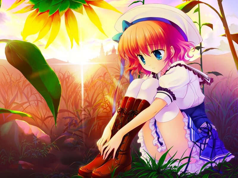 Anime girl in a sunflower field