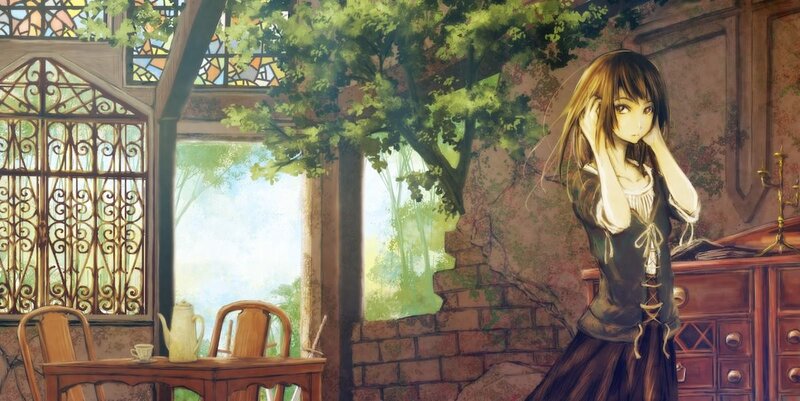 Anime girl in a sunlit room