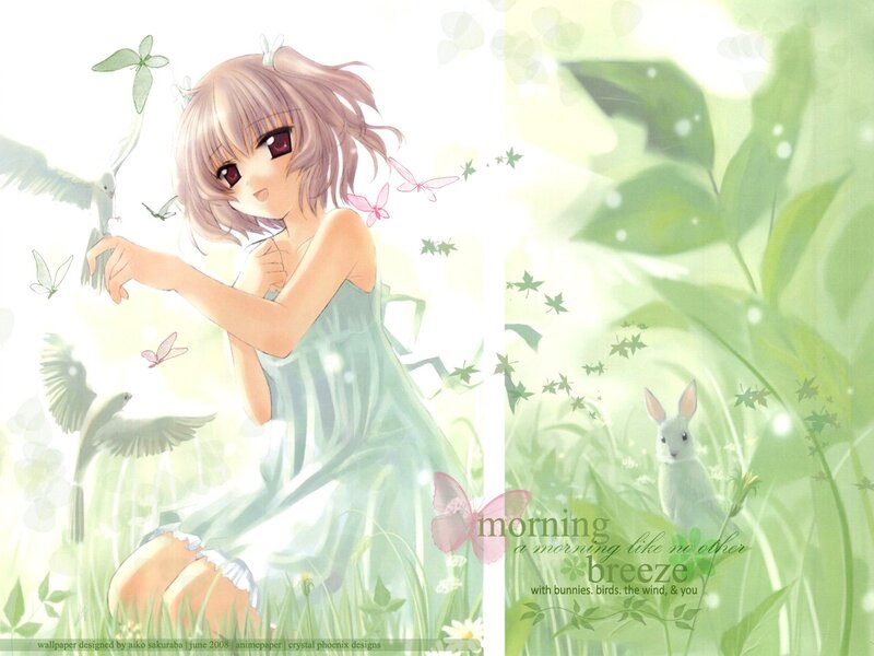 Anime girl in a sunny garden