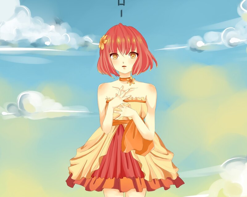 Anime girl in a sunny sky