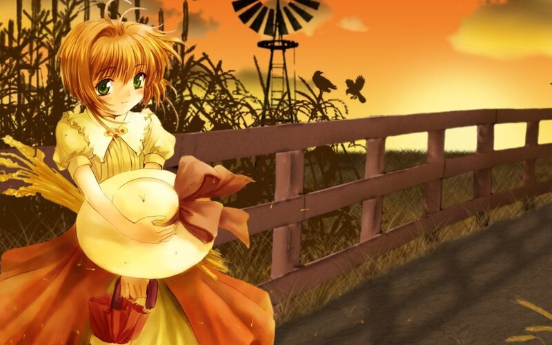 Anime girl in a sunset field