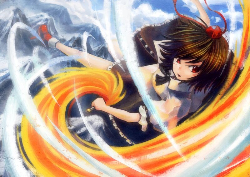 Anime girl in a swirling battle