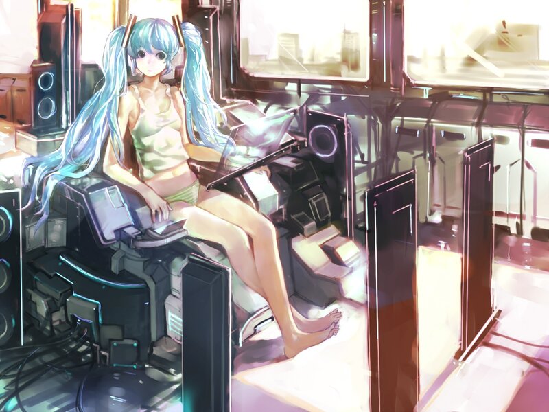 Anime girl in a tech room