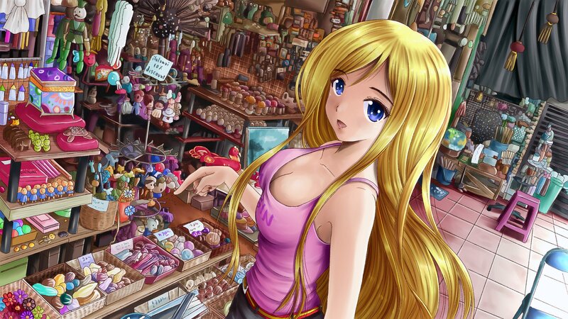 Anime girl in a toy shop