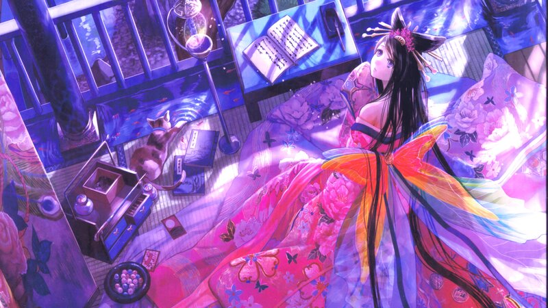 Anime girl in a traditional room