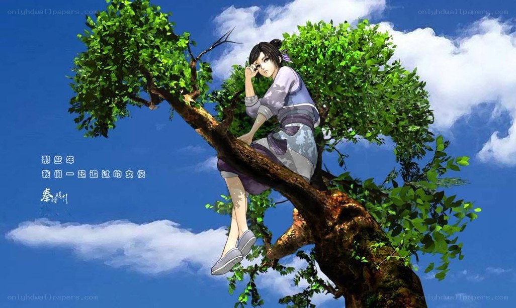 Anime girl in a tree
