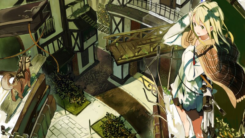 Anime girl in a village