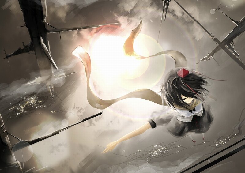 anime girl in a war-torn sky