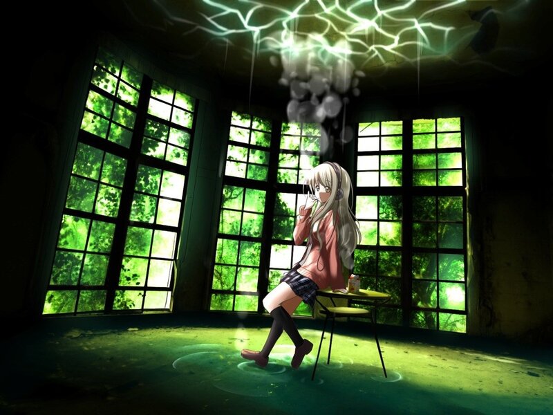 Anime girl in abandoned room