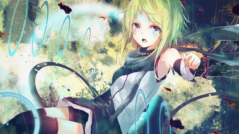 Anime Girl in Action — Green, Dramatic, Digital Art
