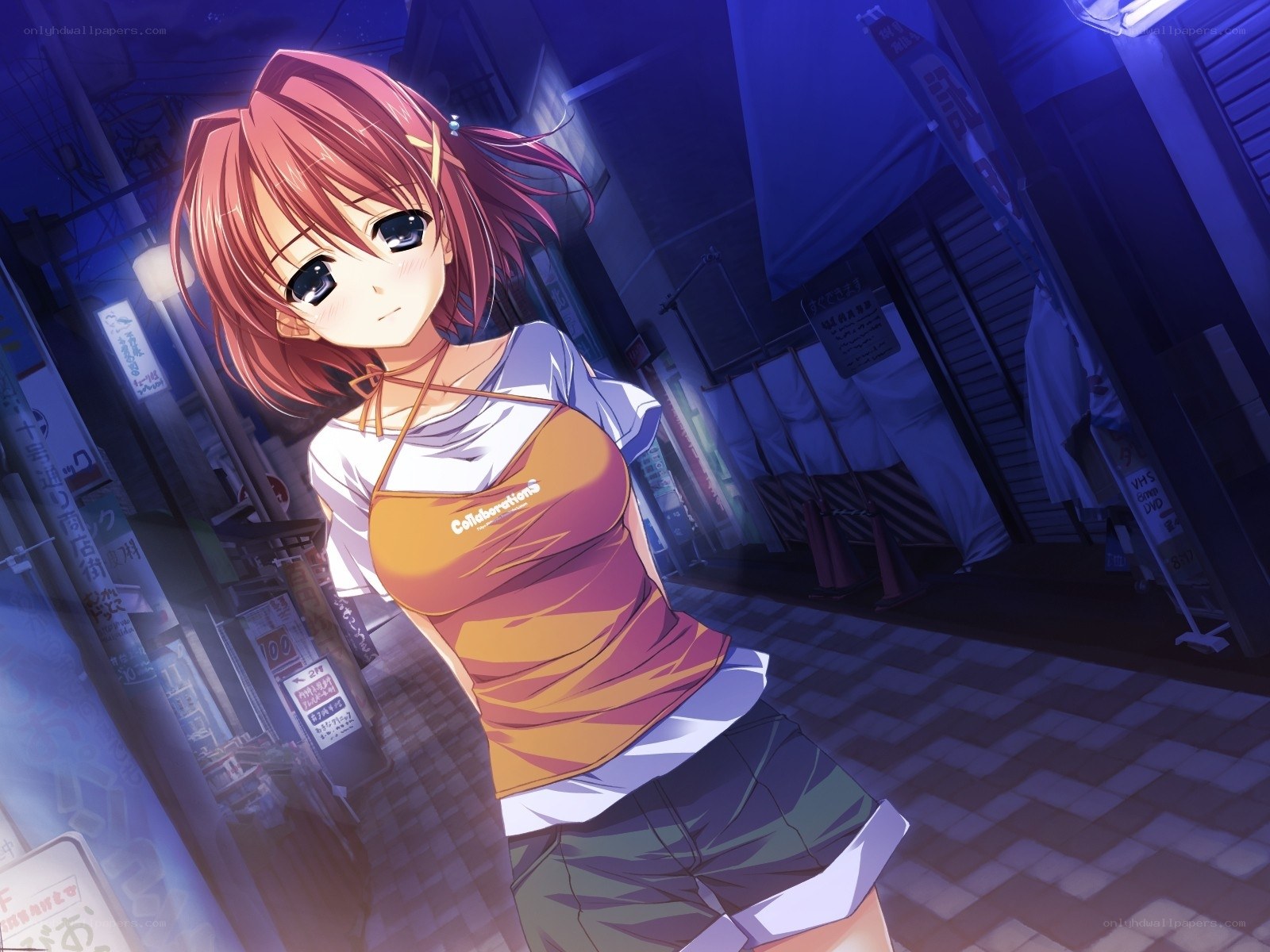 anime girl in alley at night