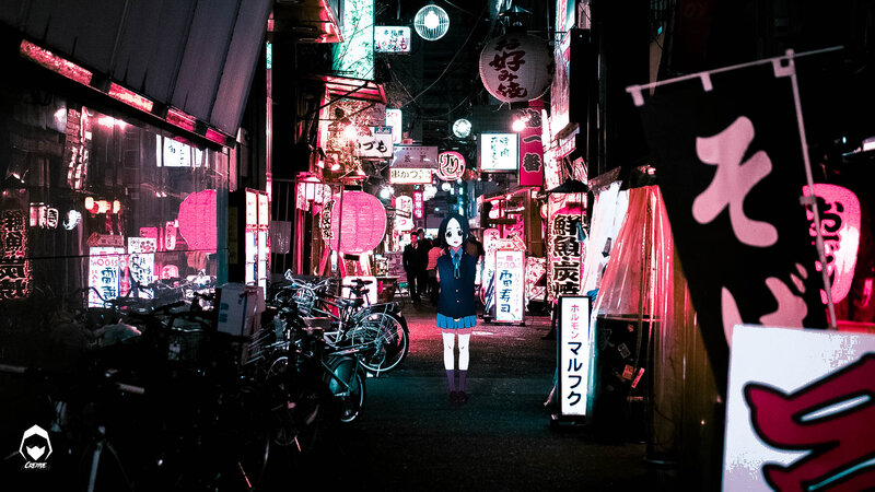 Anime Girl in Alley — Black, Nocturnal