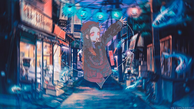Anime Girl in Alley — Blue, Dreamy
