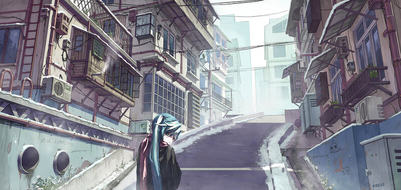 Anime Girl in Alley — Blue, Melancholic