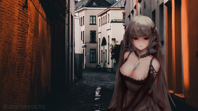 Anime Girl in Alley — Brown, Dramatic