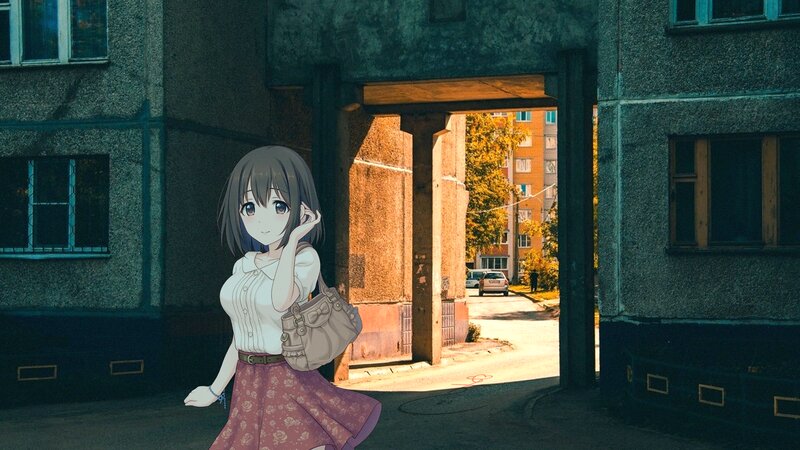 Anime Girl in Alley — Gray, Calm, Afternoon