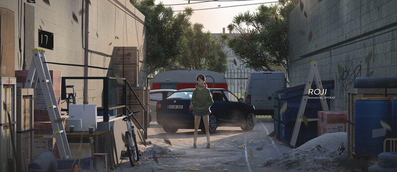 Anime Girl in Alley — Gray, Calm
