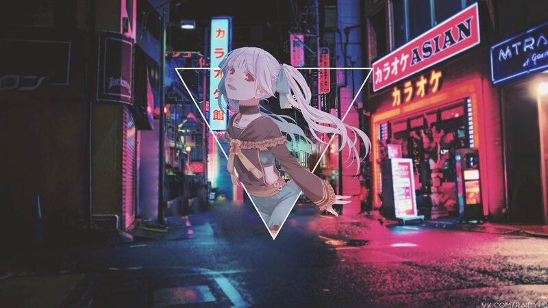 Anime Girl in Alley — Pink, Nocturnal, Night