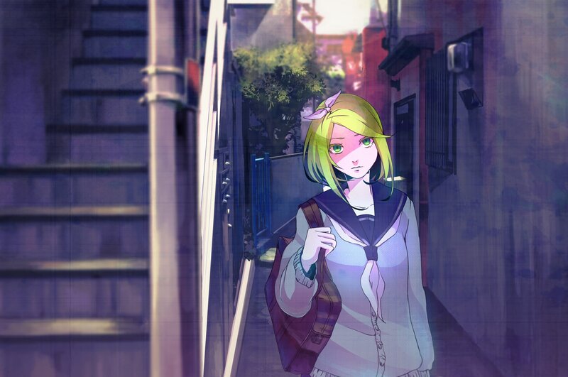 Anime Girl in Alley — Purple, Melancholic