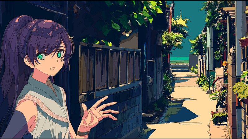 Anime Girl in Alley — Purple, Serene