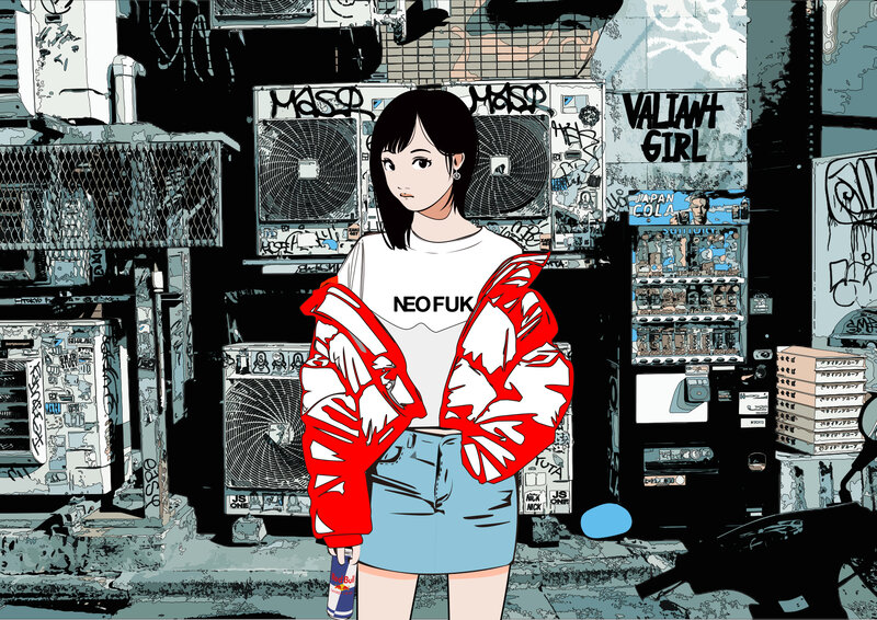 Anime Girl in Alley — Red, Urban