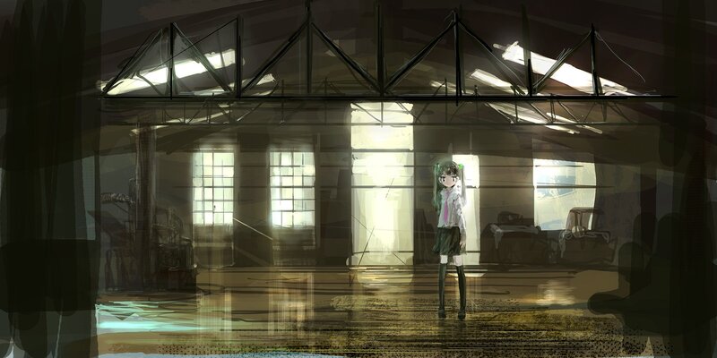 Anime girl in an abandoned warehouse