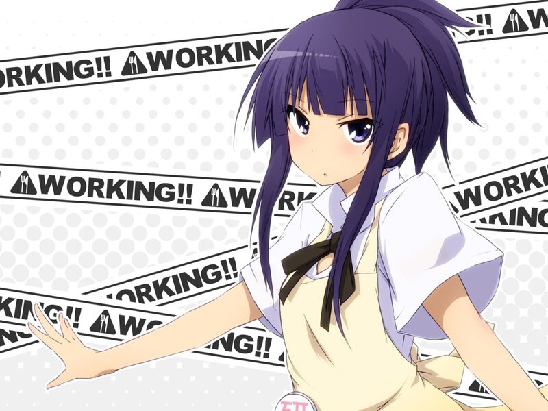 Anime Girl in Apron — Purple, Playful, School Uniform