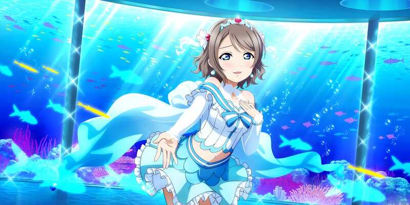 Anime Girl in Aquarium — Blue, Serene, Fish, Coral