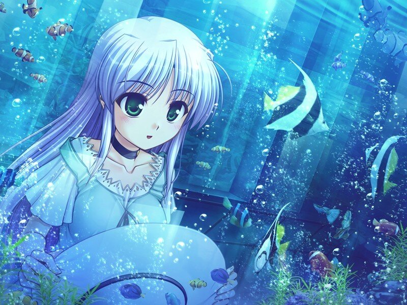 Anime Girl in Aquarium — Blue