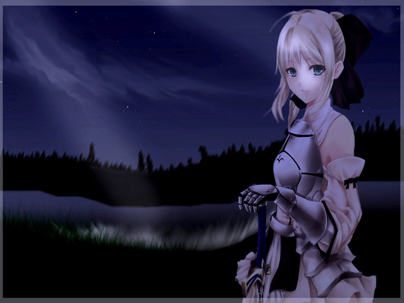 anime girl in armor at night
