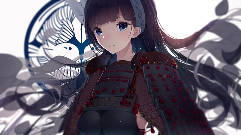 Anime Girl in Armor — Black, Dramatic, Digital Art