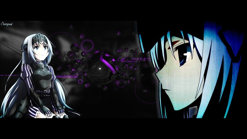 Anime Girl in Armor — Black, Dramatic, Digital Interface