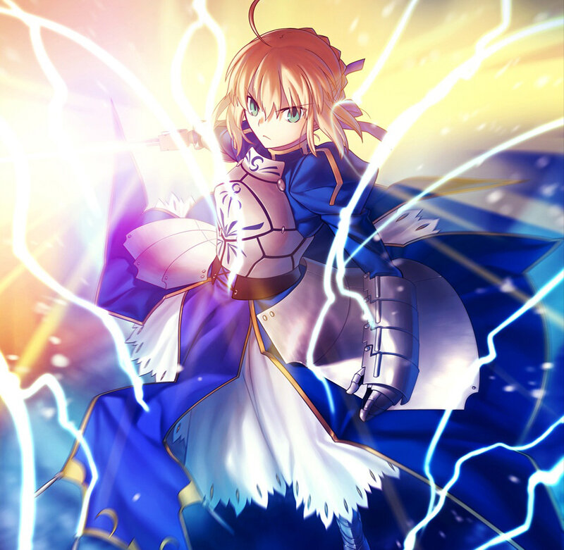Anime Girl in Armor — Blue, Dramatic, Lightning