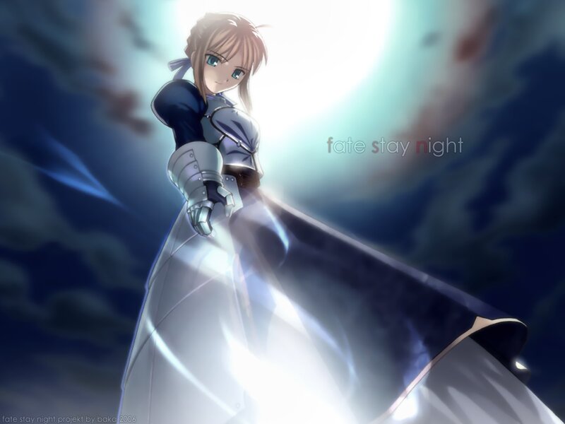 Anime Girl in Armor — Blue, Dramatic, Night, Sword