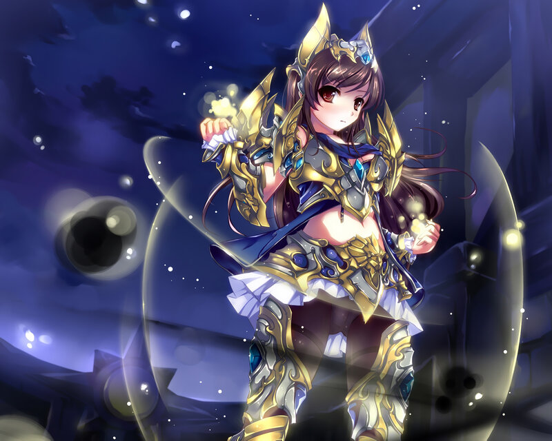 Anime Girl in Armor — Blue, Dramatic, Night