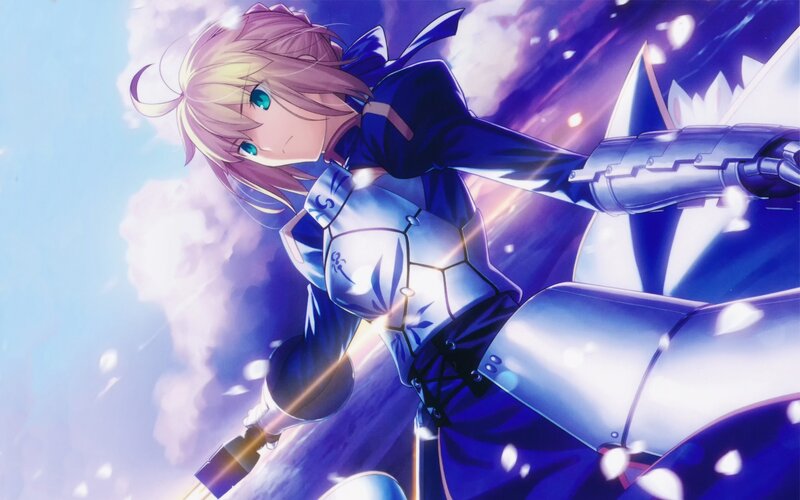 Anime Girl in Armor — Blue, Dramatic, Sword