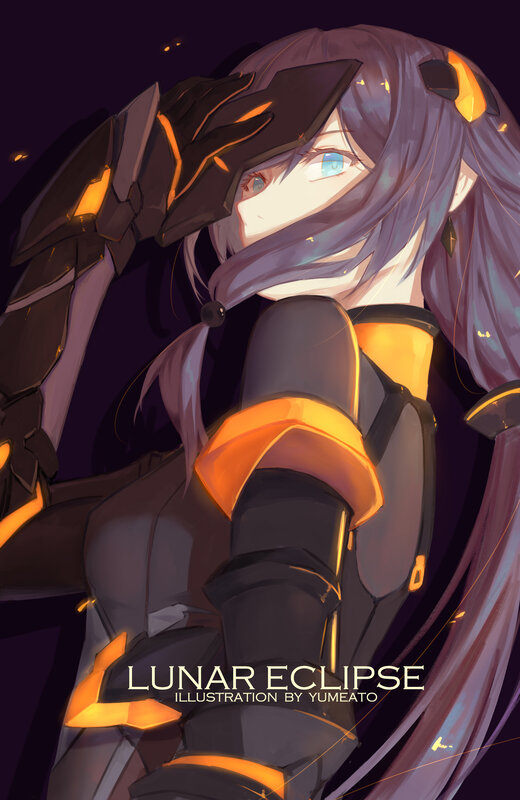 Anime Girl in Armor — Purple, Dramatic, Night, Digital Art, Long Hair