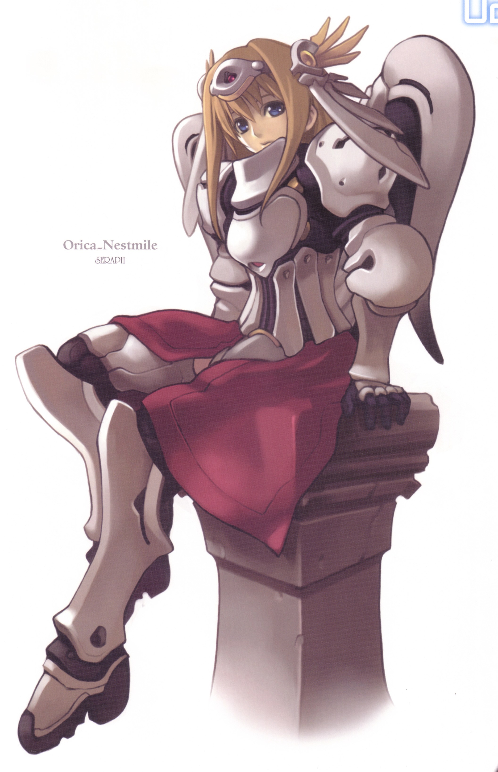 anime girl in armor sitting