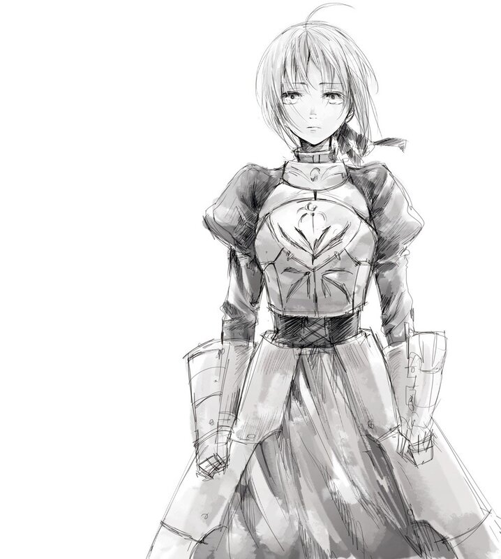 anime girl in armor sketch