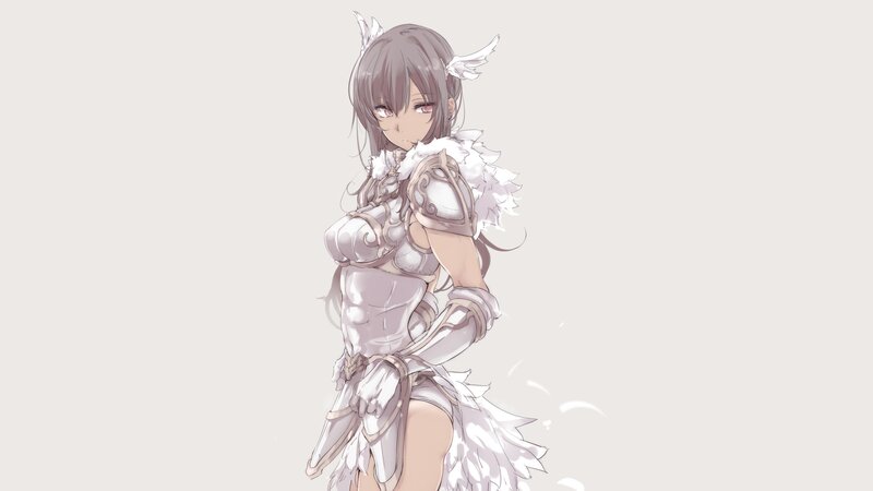 Anime Girl in Armor — White, Calm, Digital Art, Wings